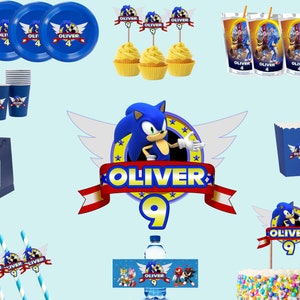 Printable Sonic Customised Party Set, Sonic Cake Topper, Sonic Birthday Party party set, Sonic Sticker, Sonic Party Meterial