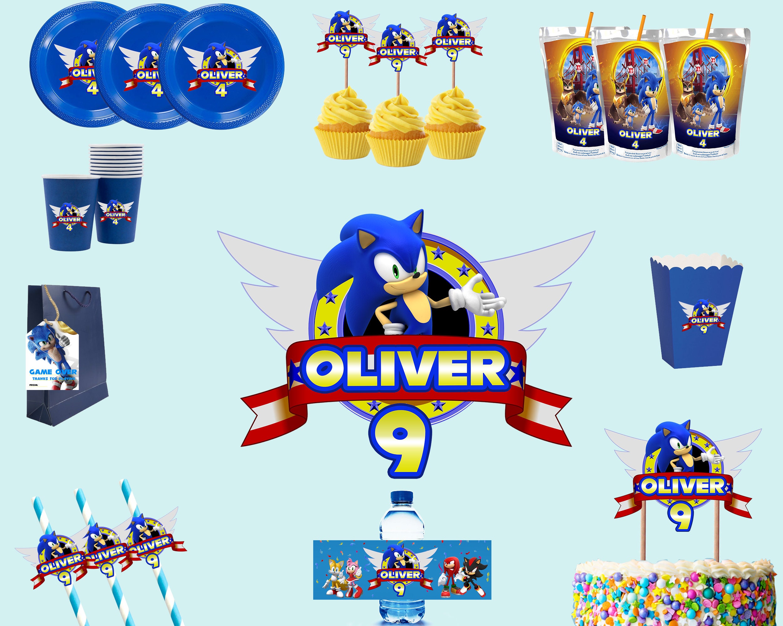 Kit per 8 persone tema Sonic, kit compleanno originale