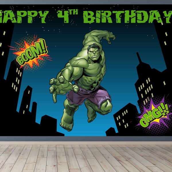 Hulk cumpleaños Telón de fondo, Héroe Banner de cumpleaños, Fiesta de decoración de Hulk, Hulk Telón de fondo, Solo archivo digital