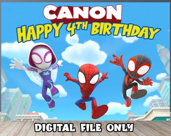 Spidey en vrienden verjaardag achtergrondbanner (alleen digitaal bestand)