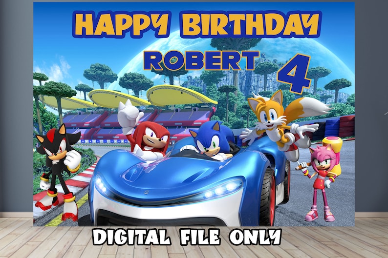 Sonic birthday banner Sonic birthday backdrop Sonic Wall BannerSonic Decoration party Digital File Only