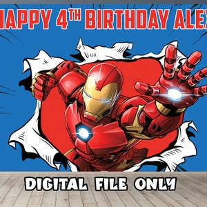 Iron Man-verjaardagsachtergrond: gepersonaliseerde banner Avengers (digitale download)