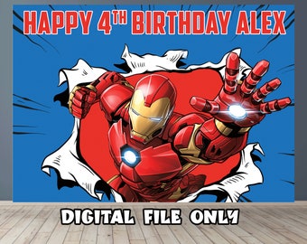 Fondo de cumpleaños de Iron Man: Banner personalizado de los Vengadores (descarga digital)