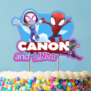 スパイダーマンとグウェン・ステイシーのケーキトッパー：パーソナライズデザイン（デジタルダウンロード）