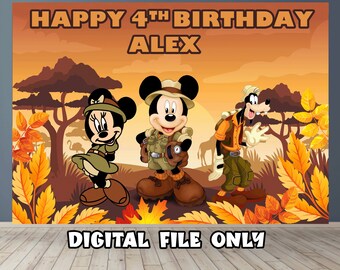 Safari Mickey Mouse Birthday Banner: Custom Backdrop (Digital File Only)