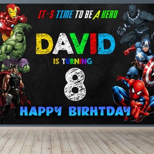 Avengers-verjaardagsachtergrond: superheldenfeestbanner (alleen digitaal bestand)