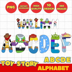 Toy Story Buchstaben Alphabet Schriftart SVG Png Clipart Bundle, Toy Story Geburtstagsparty Design Download digitale Datei druckbare, Toy Story Schriftart