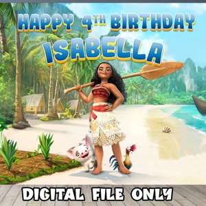 Moana Birthday Backdrop Banner: Party Decoration (Digital File Only)
