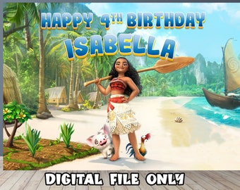 Banner de fondo de cumpleaños de Moana: Decoración para fiesta (solo archivo digital)