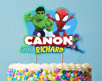 Gepersonaliseerde Spidey en Hulk-taarttopper: feestdecoratie (digitale download)