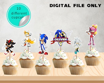 Sonic Cupcake Topper - Sonic personnalisable imprimable, autocollant Sonic, fichier numérique uniquement