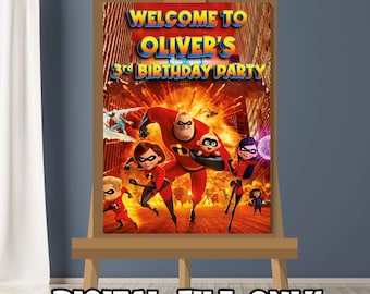 The Incredibles Birthday-welkomstbord: kinderfeestdecor (digitale download)