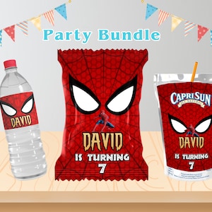 Spiderman Party supplies - Chip bag, caprisun, water bottle labels Printable - Spiderman  Party Set (Digital file Only)