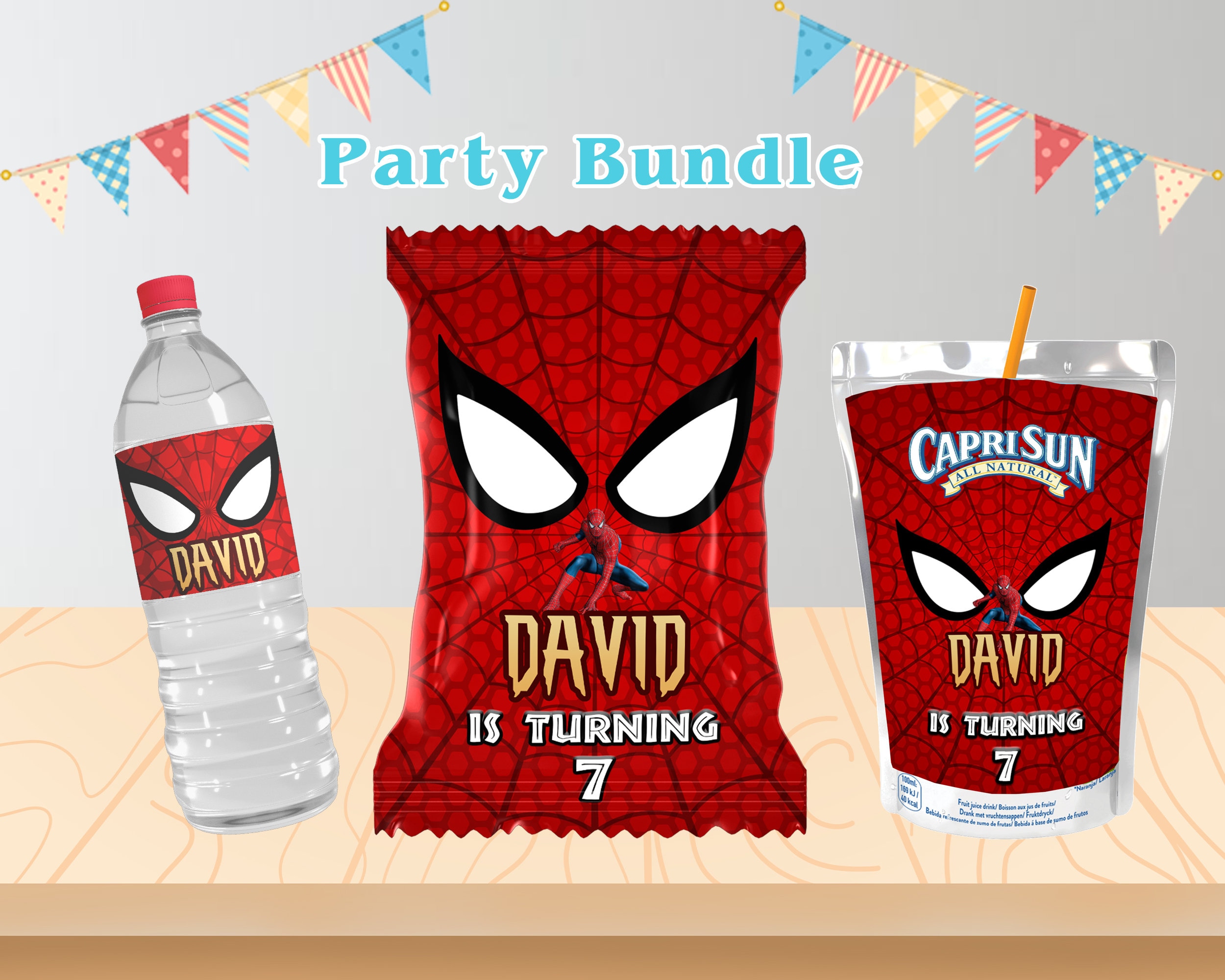 Spiderman Party Supplies Chip Bag, Caprisun, Water Bottle Labels Printable  Spiderman Party Set digital File Only 