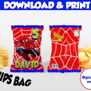 Etiqueta para bolsa de papas fritas de Spiderman: recuerdo de fiesta imprimible (descarga digital)