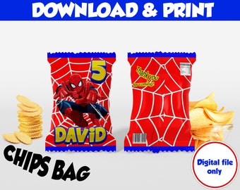 Spiderman Printable Chips bag - Chips bag label, Printable chips bag,Snacks treat bags, chips pouch, wrapper