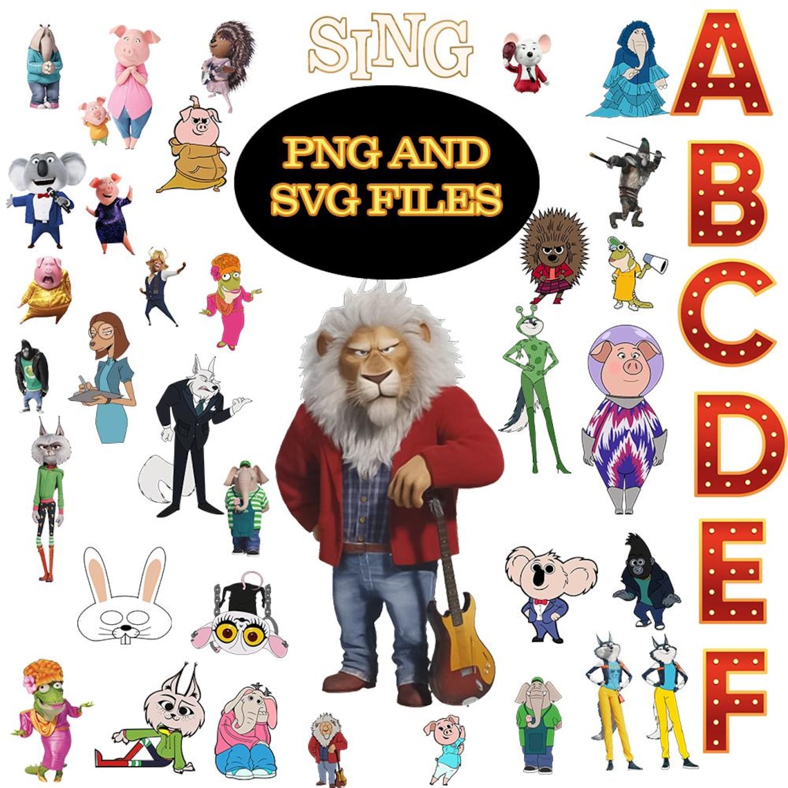 Sing Sticker Printable Sing 2 Clipart PNG SVG Bundle, Characters Digital Download, Cupcake ...