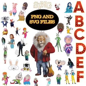 Clipart Sing 2 Png, Sing2 Png e Svg, Personaggi Sing 2, Topper per cupcake Sing2, Bundle Sing 2 Png
