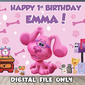 Blue&#39;s Clues Magenta Birthday Backdrop, Blues Personalized Birthday Banner,Personalized Backdrop-Digital File