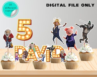 Sing 2 Cupcake Topper, Sing Theme Cake Topper- Sing 2 characters png, sing 2 clipart - Digital file only