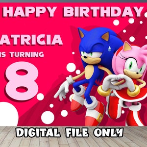 Sonic and Amy Rose Birthday Banner: Pink Party Decor (Digital File Only)
