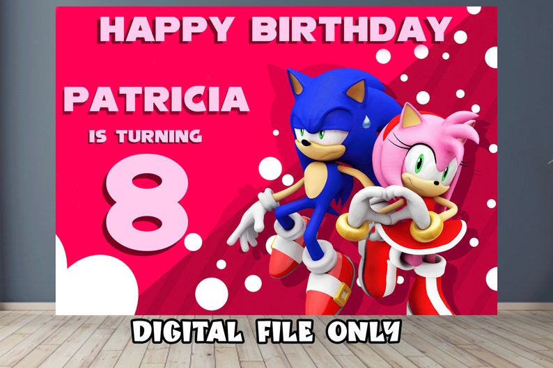 Sonic and Amy Rose birthday banner Amy Rose birthday backdrop Amy Rose Wall BannerSonic Pink Decoration party Digital File