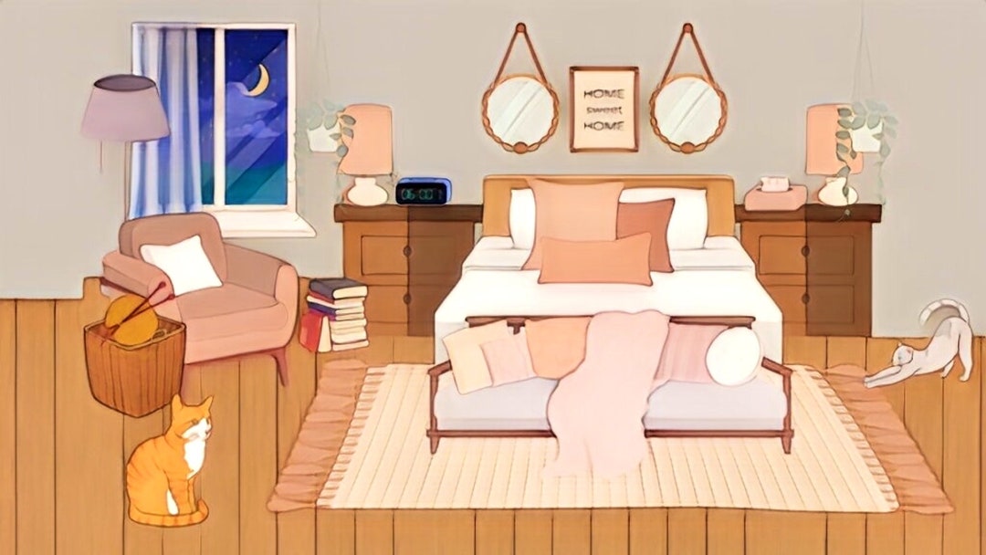 Cozy Desktop Wallpaper/ Bedroom Wallpaper/ Ambiance/ Cat - Etsy