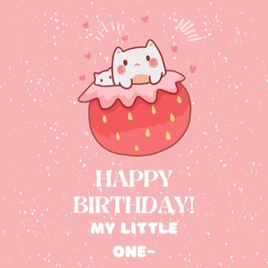 Printable Cat Birthday Card: Strawberry Theme (PDF Files)