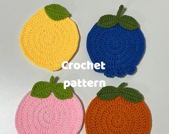 Fruit Coaster Crochet Pattern PDF, Blueberry/Orange/Lemon/Peach 4 types of Coaster Crochet Pattern, Instant Digital Download Crochet Pattern