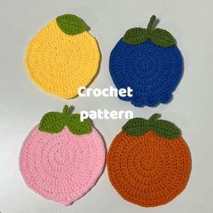 Fruit Coaster Crochet Pattern PDF, Blueberry/Orange/Lemon/Peach 4 types of Coaster Crochet Pattern, Instant Digital Download Crochet Pattern