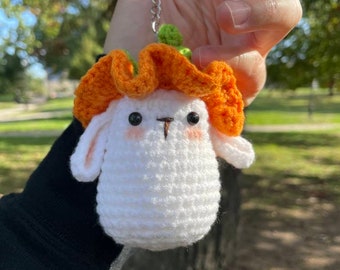 Handmade Cute Rabbit with Carrot Hat crochet keychain//Cute Bunny Bag Accessory// Small Rabbit crochet keychain// Set of 1