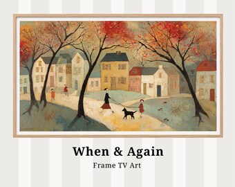 Spring Frame TV Art - Whimsical Painting Of A Woman With Her Dog, Children Playing - Screensaver, Instant Digital Download tv10
