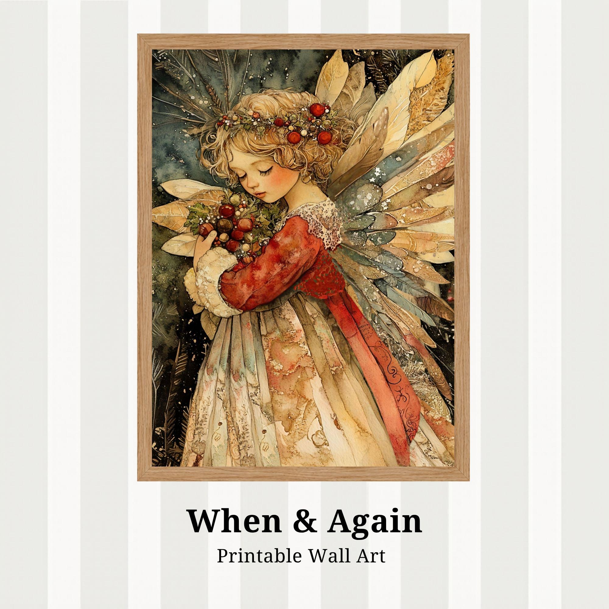 xmas angel パステル画　絵画アート原画 Christmas Angel Watercolor Painting: Printable Holiday - Digital