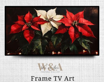 素朴なポインセチアの静物画：クリスマスTVアート（デジタル