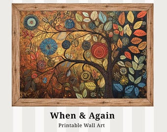 Tree of Life Autumn Foliage Art Print: Whimsical Folk Art - Digital Download L122