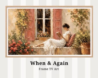 Summer Frame TV Art - Mujer leyendo un libro en un jardín - Pintura impresionista - Protector de pantalla, descarga digital instantánea tv12