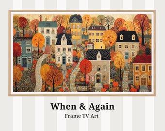 Autumn Frame TV Art - Cozy Village With Pumpkins- Screensaver, Digital Download tv70