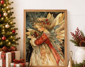 Christmas Angel Watercolor Painting: Printable Holiday - Digital Christmas Angel Watercolor Painting: Printable Holiday - Digital