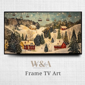 Winter Ski Resort TV Rahmen: Volkskunst Weihnachtsszene (Digitaler Download)