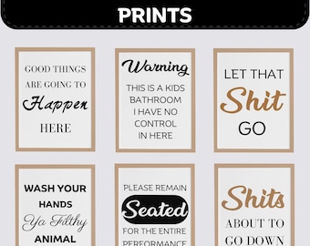 Funny Bathroom Signs Printables Set of 24, Bathroom art, Bath decor, Washroom Posters