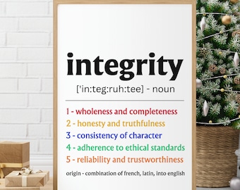 Integrity Definition Print: Office Classroom Wall Art (Digital Download)
