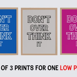 Set of 3 Don’t Overthink It Retro Quote Art Print Digital Download