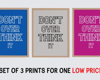 Set of 3 Don’t Overthink It Retro Quote Art Print Digital Download
