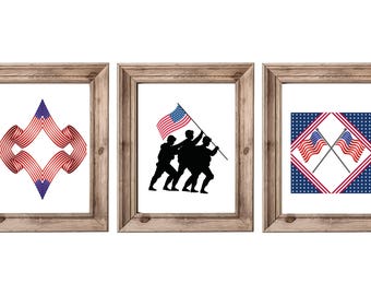 American Flag Art Prints, Fourth of July Decor (Digital Download)