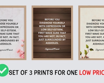 Set of 3 Sigmund Freud Quotes About Mental Health Life Art Print