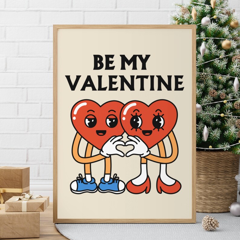 Be My Valentine Printable Digital Download Be My Valentine Trendy Retro Wall Art Valentines
