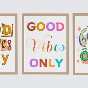 Good Vibes Only Classroom Decor Arte de pared imprimible, juego de 3 impresiones infantiles Descarga digital instantánea