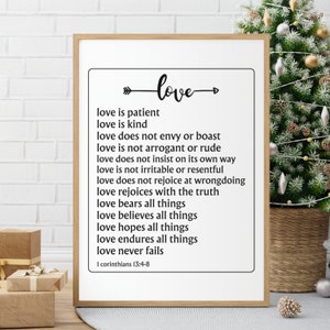 Love Is Patient 1 Corinthians 13:4-8 Bible Verse Printable Wall Art, Minimal Scripture Print, Christian Home Decor, Religious Wedding Gift