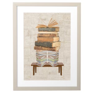 Lámina de amante de los libros, arte mural moderno con pilas de libros, obra de arte imprimible para ratones de biblioteca, impresiones para el rincón de lectura, decoración de apartamentos, decoración académica