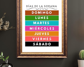 Spanish Days of The Week Poster: Montessori Classroom Art (Digital File)